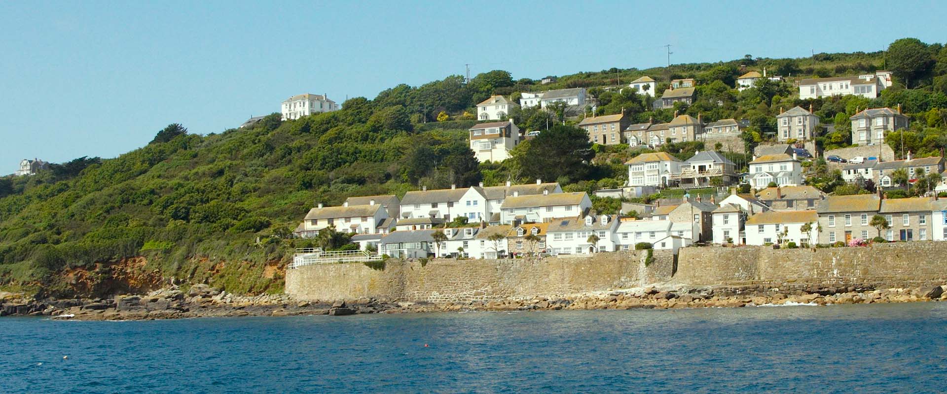 View of Carn Du holiday house above Mousehole overlooking the sea